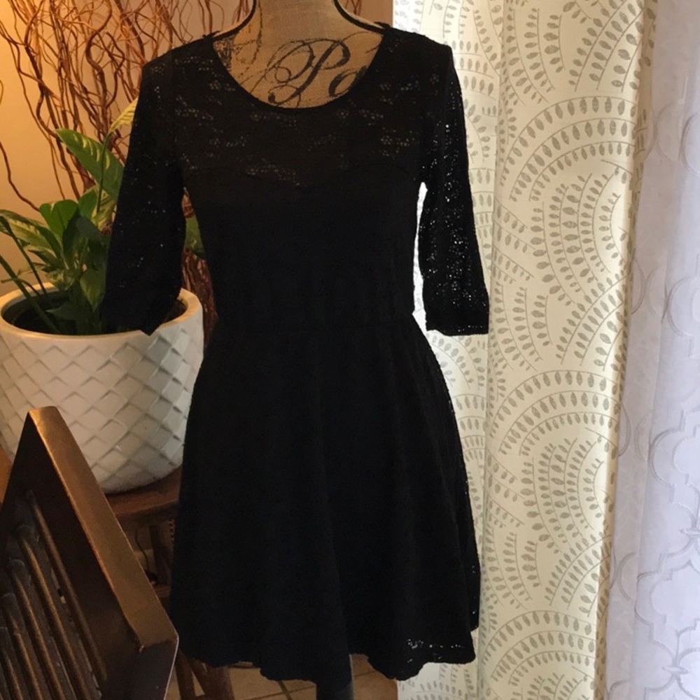 Cotton On Black Lace Mid-sleeve Dress